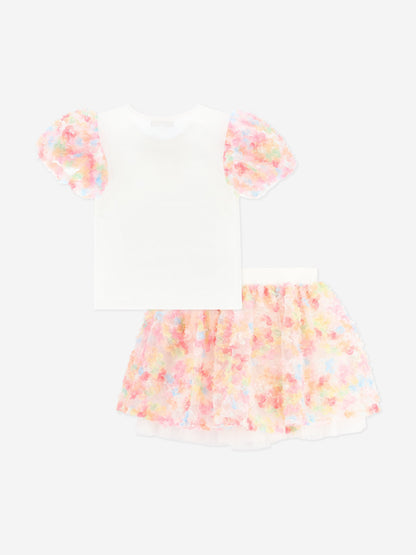 Girls Confetti Top and Skirt Set in White