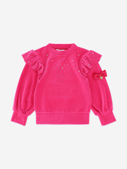 Girls Bijou Crystal Velour Short Set in Pink