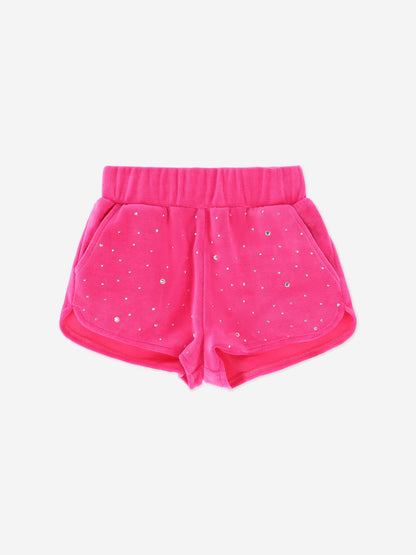 Girls Bijou Crystal Velour Short Set in Pink