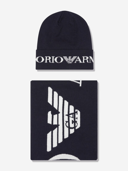 Emporio Armani 男童帽子和围巾套装（海军蓝）
