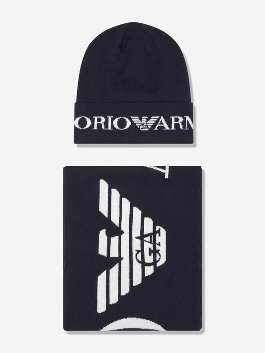 Emporio Armani 男童帽子和围巾套装（海军蓝）