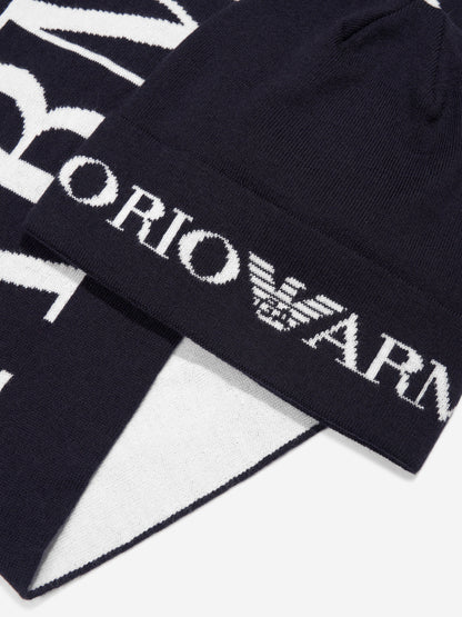 Emporio Armani 男童帽子和围巾套装（海军蓝）