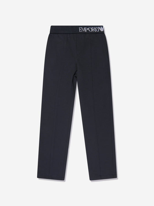Emporio Armani 男童海军蓝徽标长裤