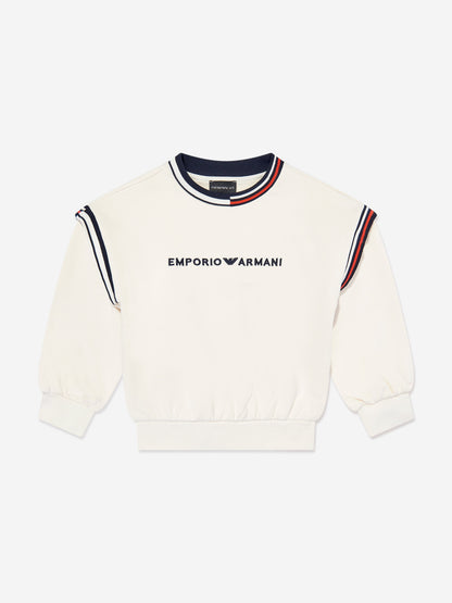 Emporio Armani Kids 象牙色徽标运动衫