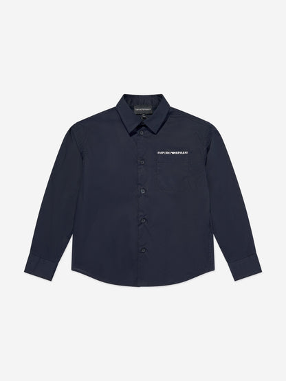 Emporio Armani 男童海军蓝徽标衬衫