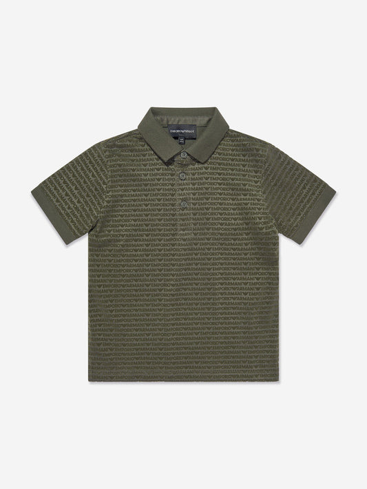 Emporio Armani 男童绿色徽标 Polo 衫