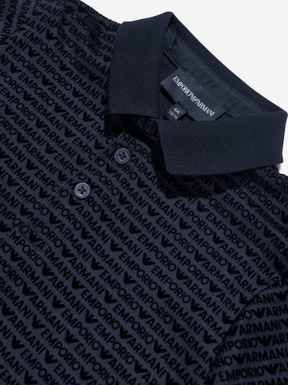 Emporio Armani 男童徽标 Polo 衫（海军蓝）