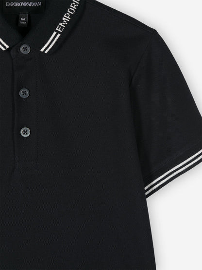 Emporio Armani 男童徽标 Polo 衫（海军蓝）
