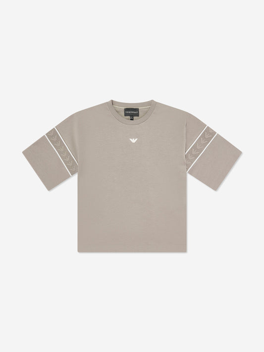 Emporio Armani 男童米色徽标 T 恤