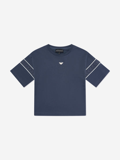 Emporio Armani 男童蓝色徽标 T 恤