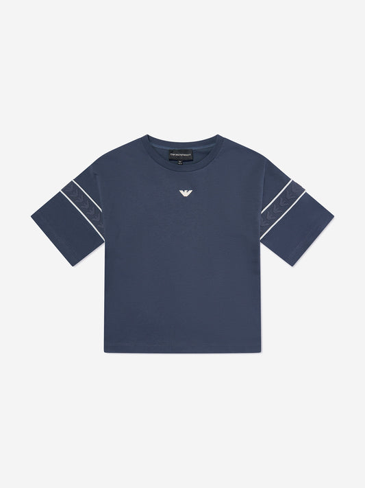 Emporio Armani 男童蓝色徽标 T 恤