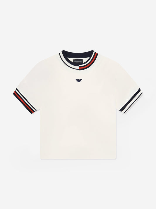 Emporio Armani 男童象牙色徽标 T 恤