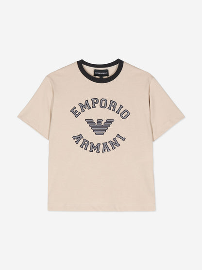 Emporio Armani 男童米色徽标 T 恤