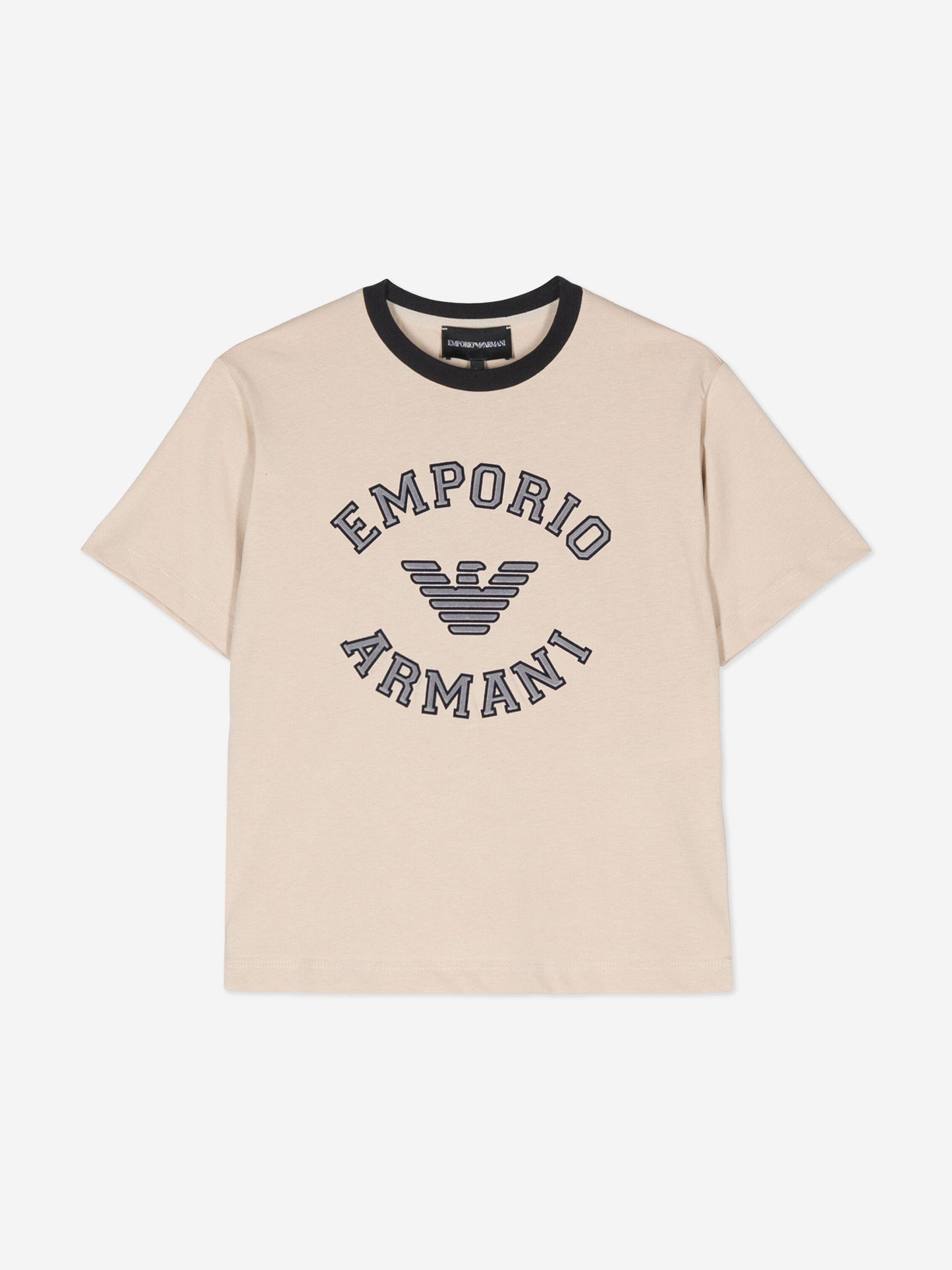 Emporio Armani 男童米色徽标 T 恤
