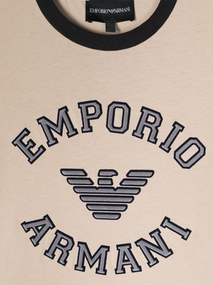 Emporio Armani 男童米色徽标 T 恤