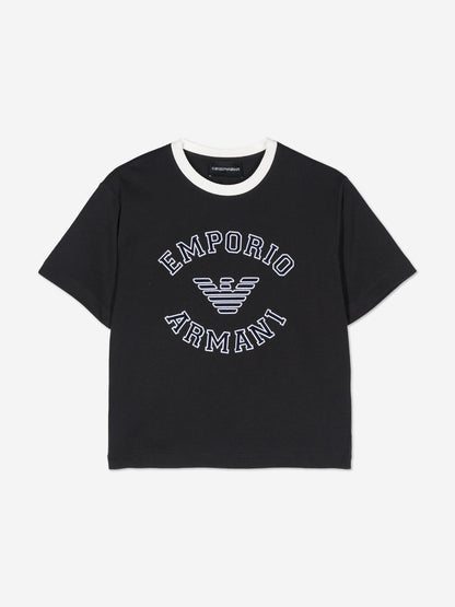 Emporio Armani 男童徽标 T 恤（海军蓝）