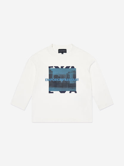 Emporio Armani 男童长袖 T 恤（白色）