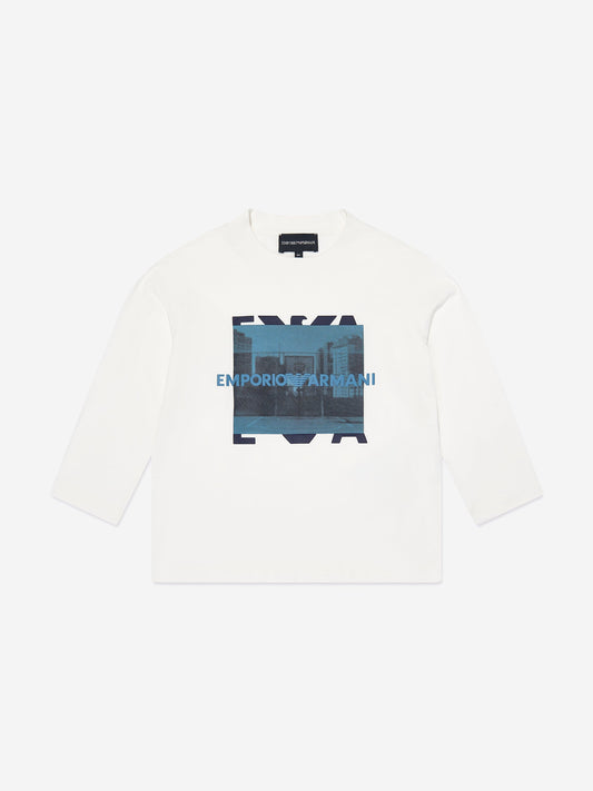 Emporio Armani 男童长袖 T 恤（白色）