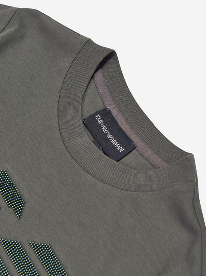 Emporio Armani 男童棕色徽标 T 恤