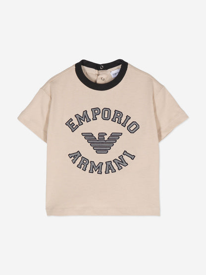 Emporio Armani 米色男童徽标 T 恤