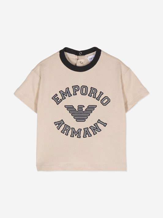 Emporio Armani 米色男童徽标 T 恤