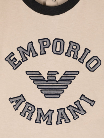 Emporio Armani 米色男童徽标 T 恤