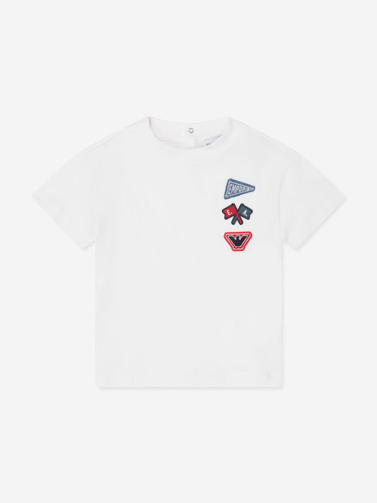 Emporio Armani 男婴贴花 T 恤（白色）