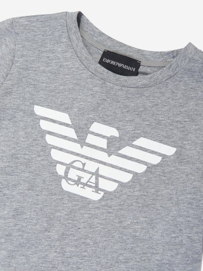 Emporio Armani 男童徽标 T 恤（灰色）