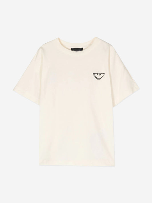 Emporio Armani 男童象牙色徽标 T 恤