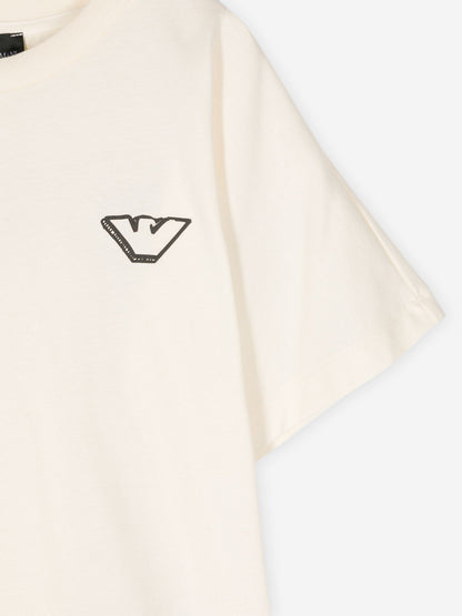 Emporio Armani 男童象牙色徽标 T 恤