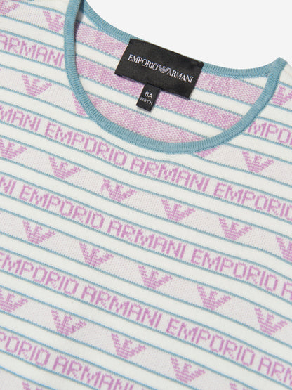 Emporio Armani 女童短袖徽标连衣裙（白色）