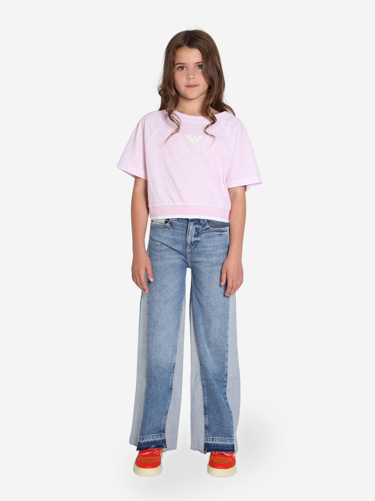 Emporio Armani 女童粉色徽标 T 恤