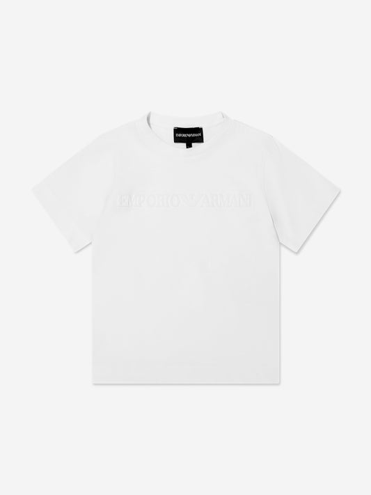 Emporio Armani 男童白色徽标 T 恤