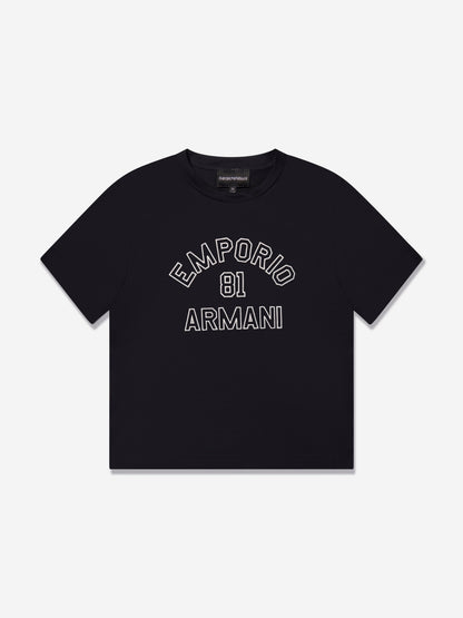 Emporio Armani 男童海军蓝徽标 T 恤