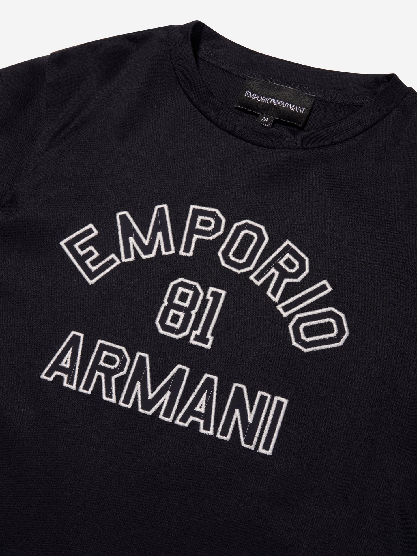 Emporio Armani 男童海军蓝徽标 T 恤