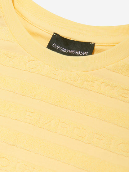 Emporio Armani 女童条纹徽标 T 恤（黄色）