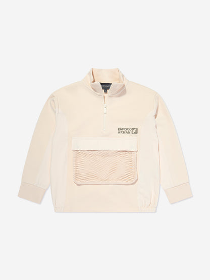 Emporio Armani Boys 米色半拉链口袋运动衫