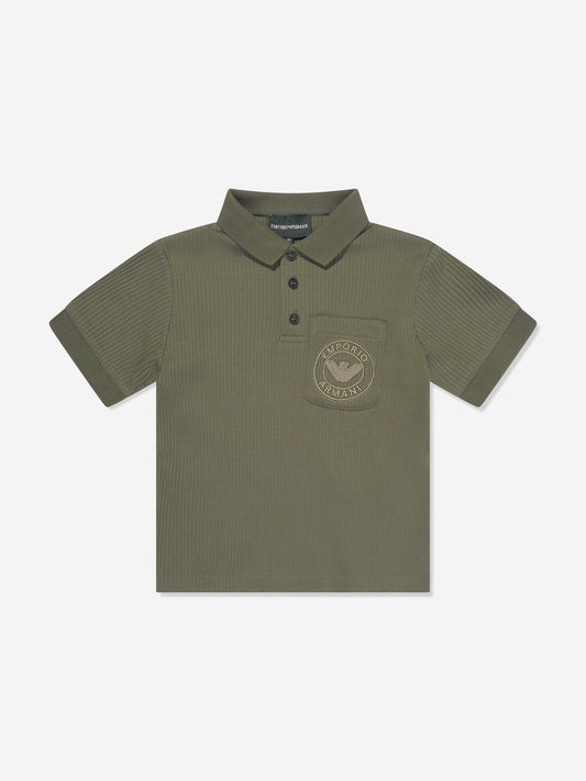 Emporio Armani 男童绿色徽标口袋 Polo 衫