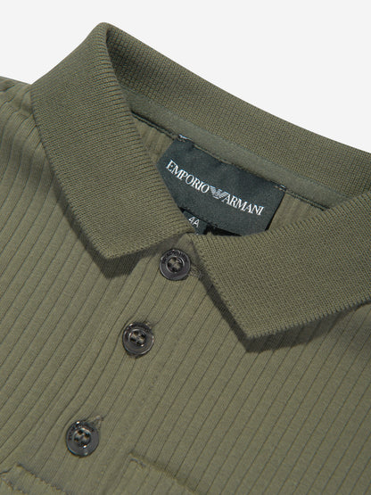 Emporio Armani 男童绿色徽标口袋 Polo 衫