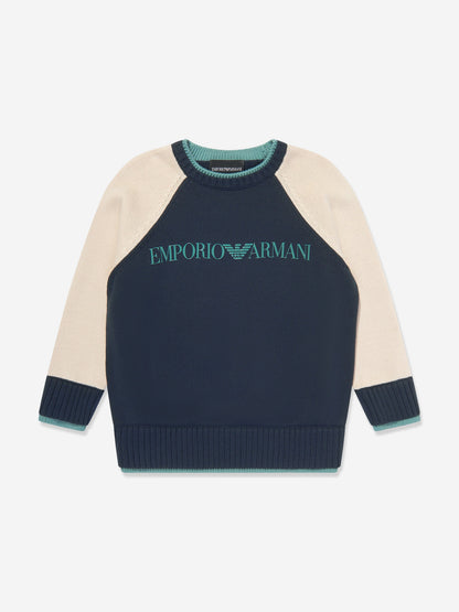 Emporio Armani 男童海军蓝徽标套头衫