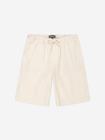 Emporio Armani Boys 象牙色条纹亚麻短裤
