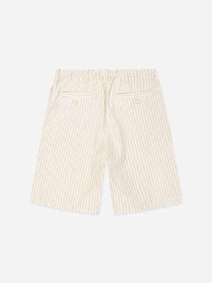 Emporio Armani Boys 象牙色条纹亚麻短裤
