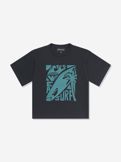 Emporio Armani 男童冲浪徽标 T 恤（海军蓝）