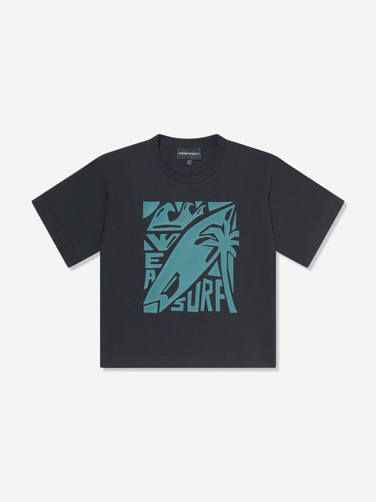 Emporio Armani 男童冲浪徽标 T 恤（海军蓝）