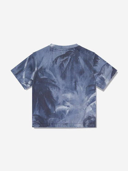 Emporio Armani 男童棕榈叶 T 恤（蓝色）