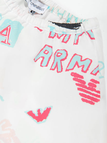 Emporio Armani 女童白色徽标印花短裤