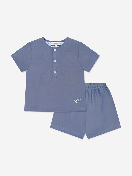 Emporio Armani 男婴蓝色 Chambray 短裤套装
