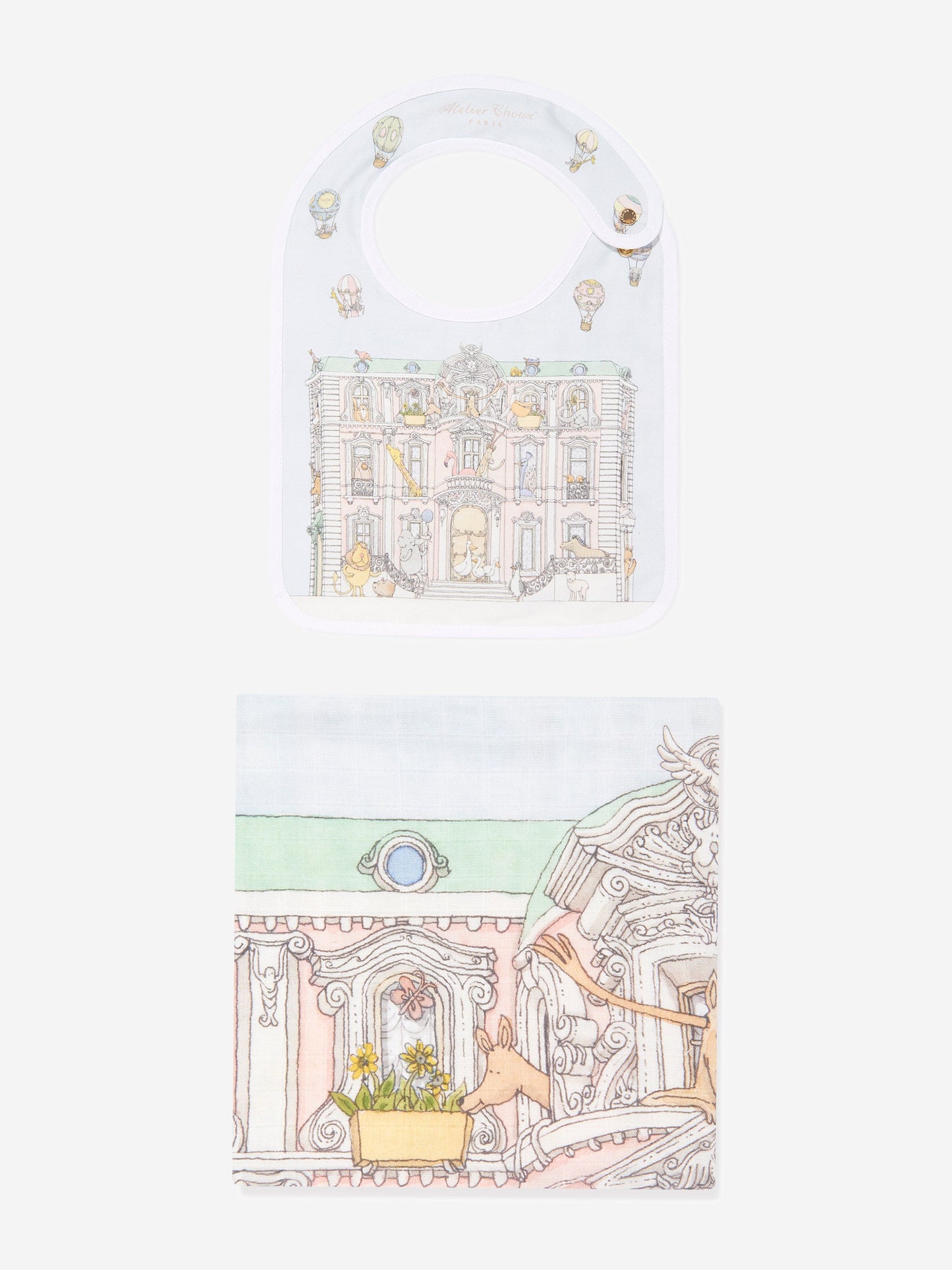 Atelier Choux Baby Monceau Mansion Swaddle And Satin Bib Set in Blue