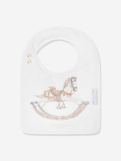 Atelier Choux Baby Rocking Horse Swaddle And Satin Bib Gift Set in White