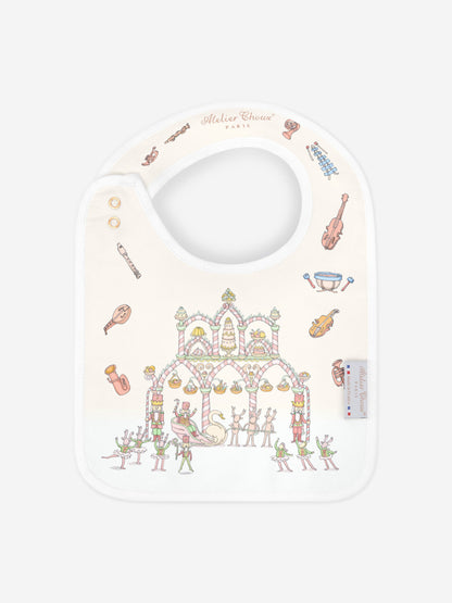 Baby Nutcracker Satin Bib in White